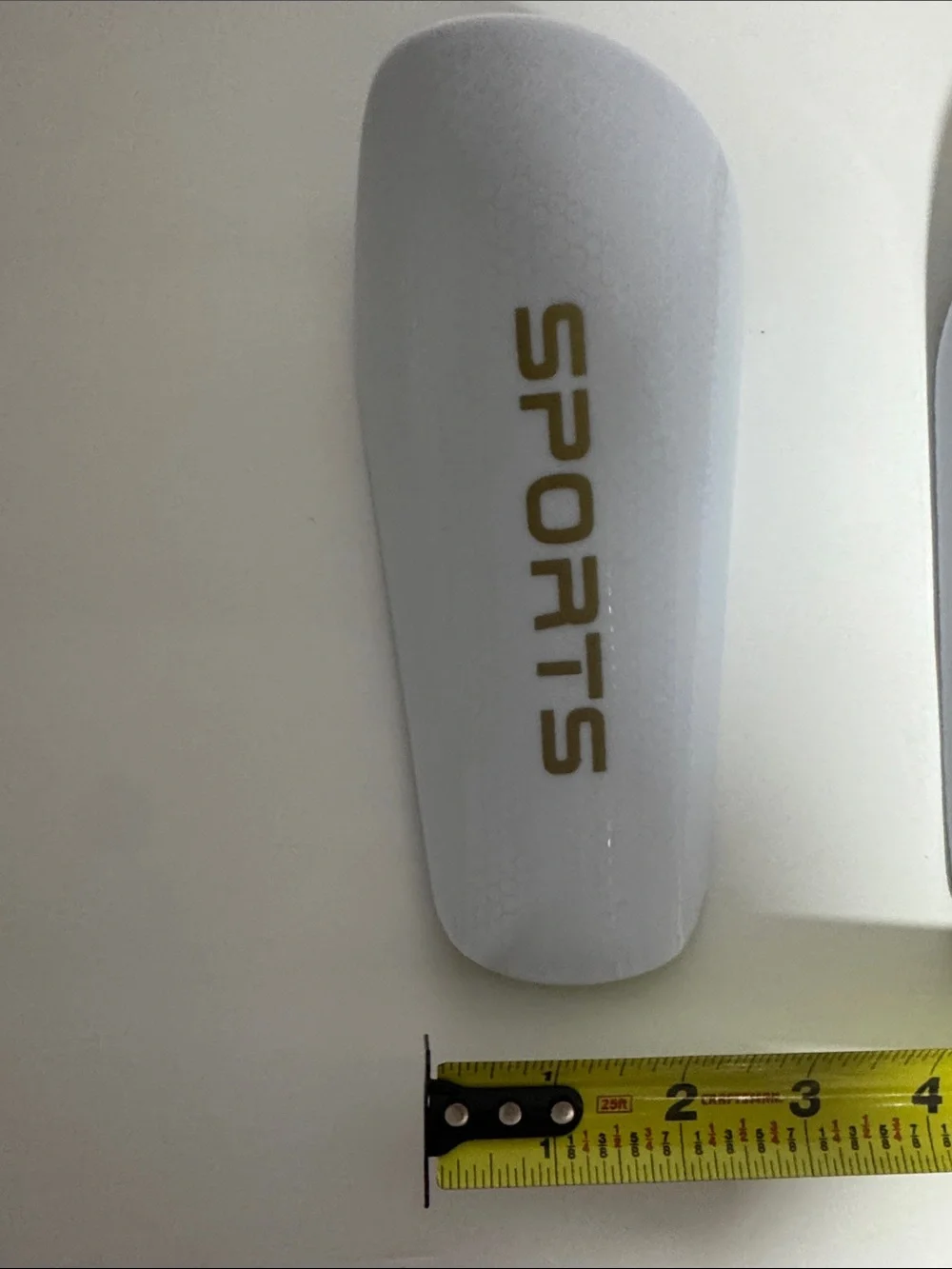 Sports White Kids Soccer Shinguards with Gold SPORTS Logo